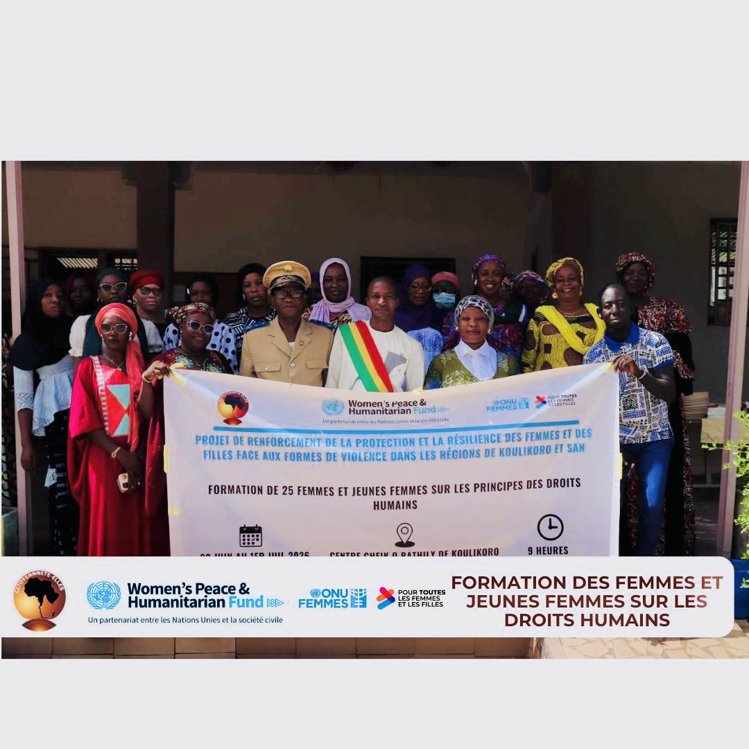 CitoyenneteE's tweet photo. Les 30 juin et 1er juillet 2026, 25 femmes et jeunes femmes de Koulikoro ont renforcé leurs connaissances sur leurs droits dans le cadre du projet WPHF mis en œuvre par C_ELLES.
#CitoyennetéELLES #ONUFemmes #WPHF #WomenBuildPeace #WomenRespond2Crises #UNSCR1325 #Koulikoro https://t.co/XYGNd4IAnS