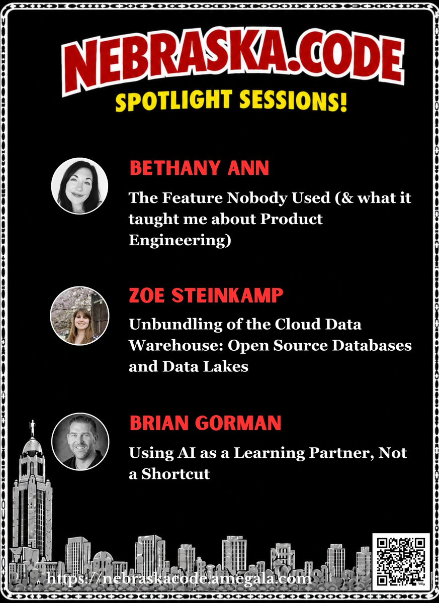 amegala's tweet photo. bethany ann, Zoe Steinkamp and @blgorman have Spotlight Sessions this month at Nebraska.Code().

https://t.co/bkqikbH08o

#ProductEngineering #Frontend @Buildertrend #SoftwareCraftsmanship #AIAssistedCoding #Postgres #ClickHouse #OpenData #Iceberg #Hudi #DeltaLake @ClickHouseDB @1MillionCupsLNK @1MillionCupsKC @LeaderLNK @millworkcommons