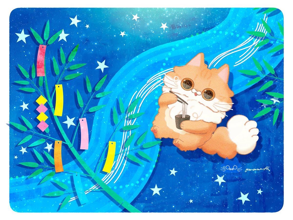 「果てなき美しさ」35×27㎝　猫のテクスチャーアート　天の川　七夕 七夕！ 天の川で流しそうめん🌌🐈🎋 #illustration #絵柄が好みって人