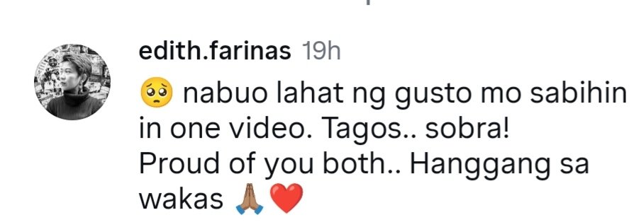 bubblybelle08's tweet photo. edith.farinas comment on Belle's IG post (reel)

"🥹 nabuo lahat ng gusto mo sabihin in one video. Tagos.. sobra! Proud of you both.. Hanggang sa wakas 🙏🏻❤️ "

#DonBelle | #DONBELLEmpire
#DonnyPangilinan | #BelleMariano https://t.co/8VHHPhkemC