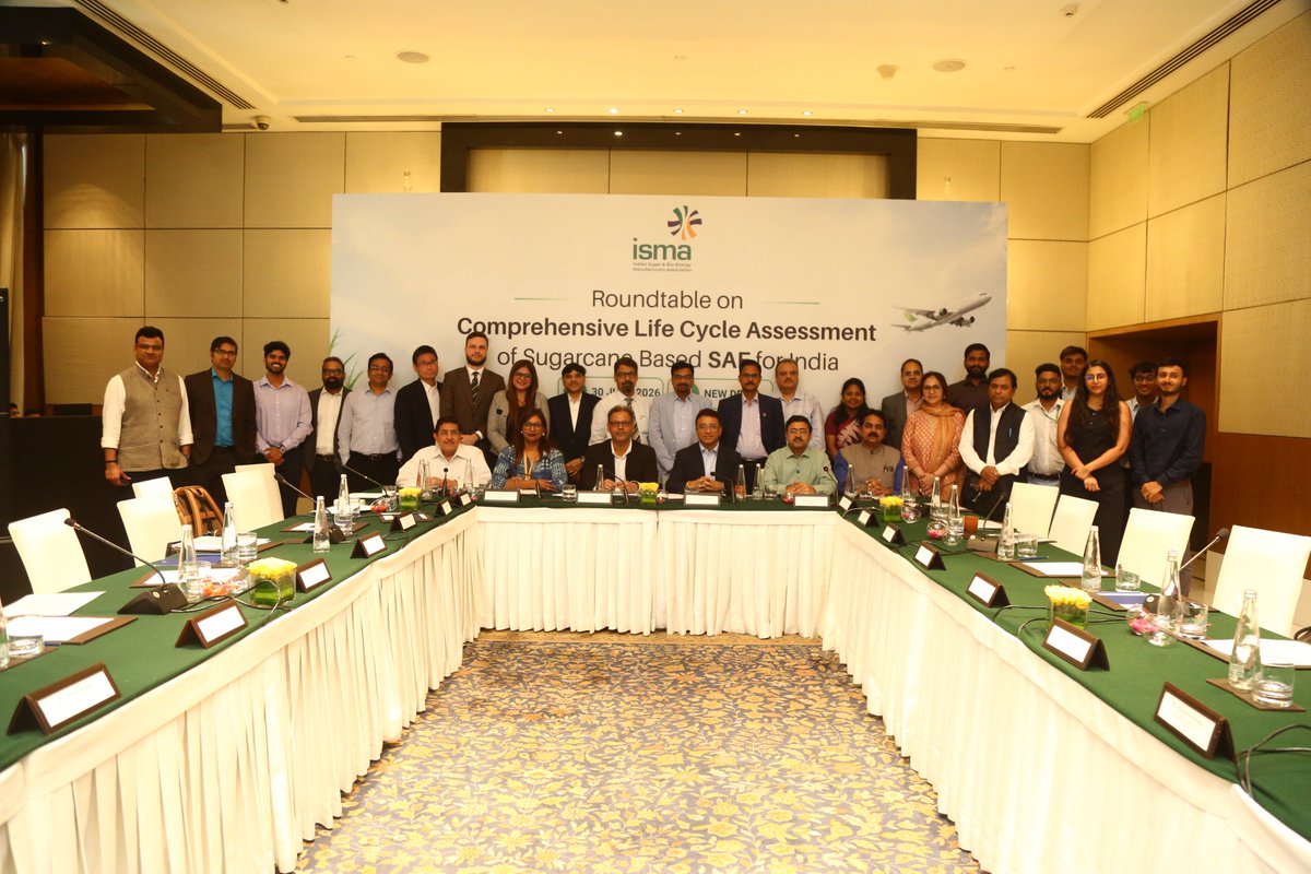 teriin's tweet photo. TERI presented the findings of its landmark study, the ‘Comprehensive Life Cycle Assessment (LCA) of Sugarcane-based Sustainable Aviation Fuel (SAF) for India’, at an @IndiaIsma-convened roundtable in New Delhi. Commissioned by ISMA and executed by TERI, this first-of-its-kind study establishes a rigorous, India-specific LCA framework. By leveraging data from nationwide sugar mills, the study provides a robust, scientific basis for assessing greenhouse gas emissions across India’s ethanol-to-jet pathway, aligning domestic production with ICAO’s CORSIA framework.
Bringing together policymakers, airlines, and tech providers, this collaborative breakthrough delivers the data needed to anchor a globally competitive SAF ecosystem and drive the evidence-based transition required to meet India’s SAF blending targets of 1 per cent by 2027, 2 per cent by 2028, and 5 per cent by 2030.

@deepakballani I @RSB_org  I @DGCAIndia 

#SustainableAviation #SAF #Bioenergy #Sustainability #CleanTech #NetZero #TERI #ISMA