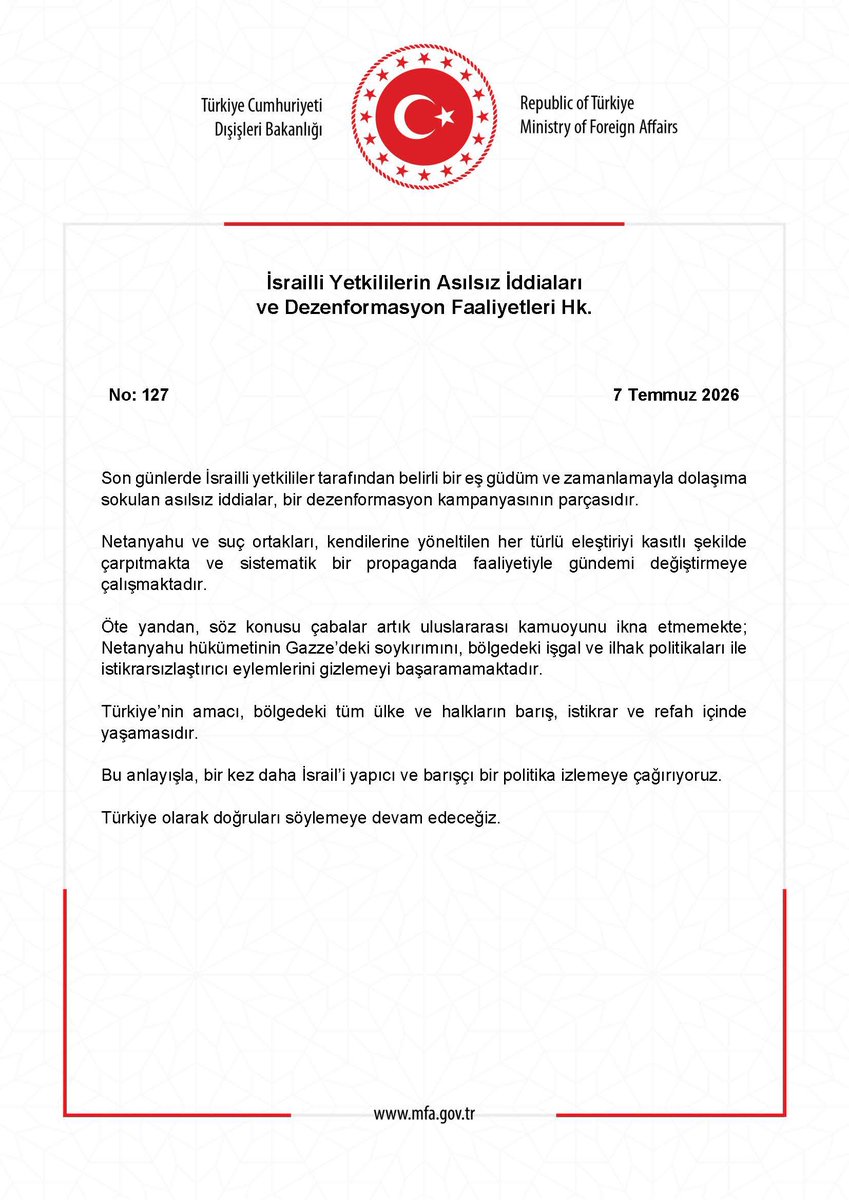 TC_Disisleri's tweet photo. İsrailli Yetkililerin Asılsız İddiaları ve Dezenformasyon Faaliyetleri Hk. https://t.co/681ql37lG4 https://t.co/vOgz7s6GM6