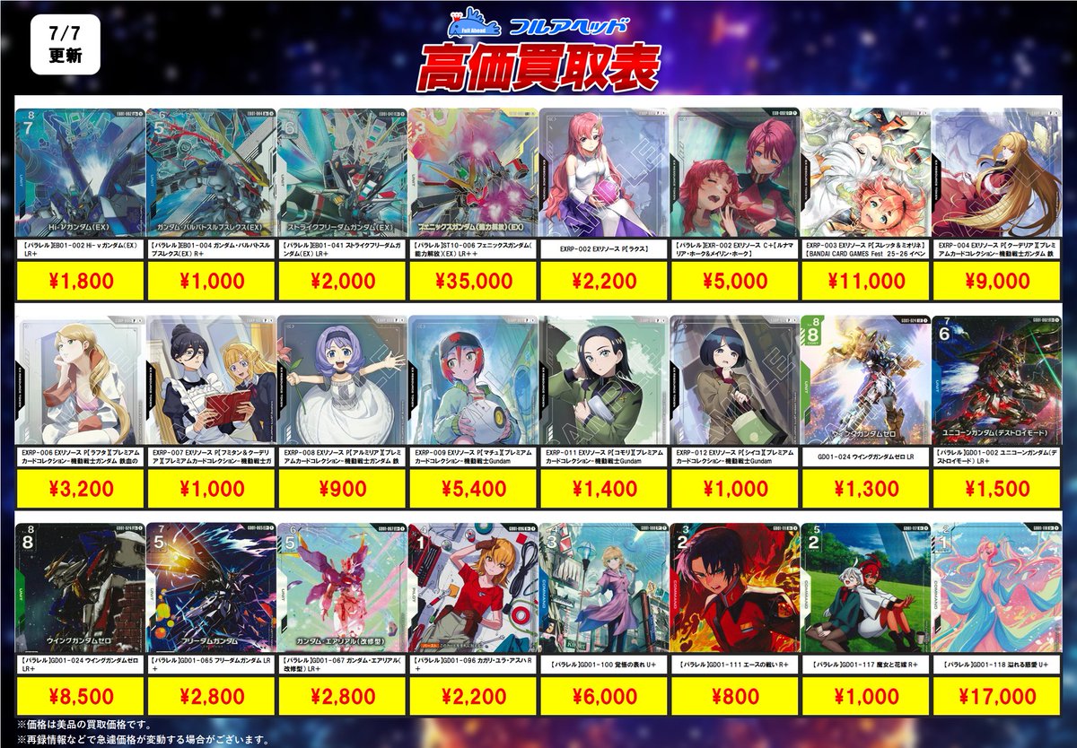 ガンダムカード　まとめ売り 💥価格更新💥】 ガンダムカード買取表を更新いたしました！！ 今回の