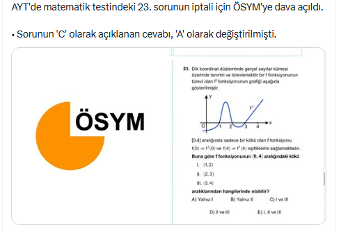 Zekeriya_Say's tweet photo. 💥Dava açılması bile utanç verici...
*
Bütün derece öğrencilerinin "C" olarak işaretlediği bir soru iptal edilmeliydi.
*
Cevap değiştirmek olacak şey mi?
*
ÖSYM bu utancı derhal temizlemelidir! https://t.co/W5QJea08hV