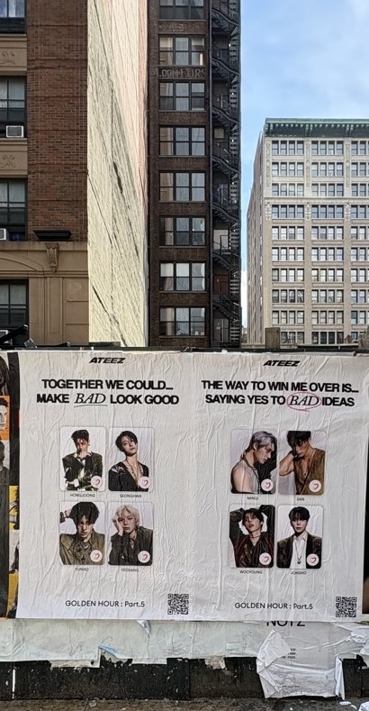 ATEEZofficial's tweet photo. [📢] BAD is sticking around 😈

NYC + LA, keep your eyes on the walls! BAD has officially made itself at home.

📍 New York City
- 39 West 29th st / 295 5th ave
- Grand Street x West Broadway

📍 Los Angeles
- 4501 Melrose ave
- West 5th ~ 8th st

If you spot BAD in the wild… don’t just walk past it 👀

#ATEEZ #에이티즈
#GOLDENHOUR #GOLDENHOUR_Part5 #BAD #BADOnEveryWall