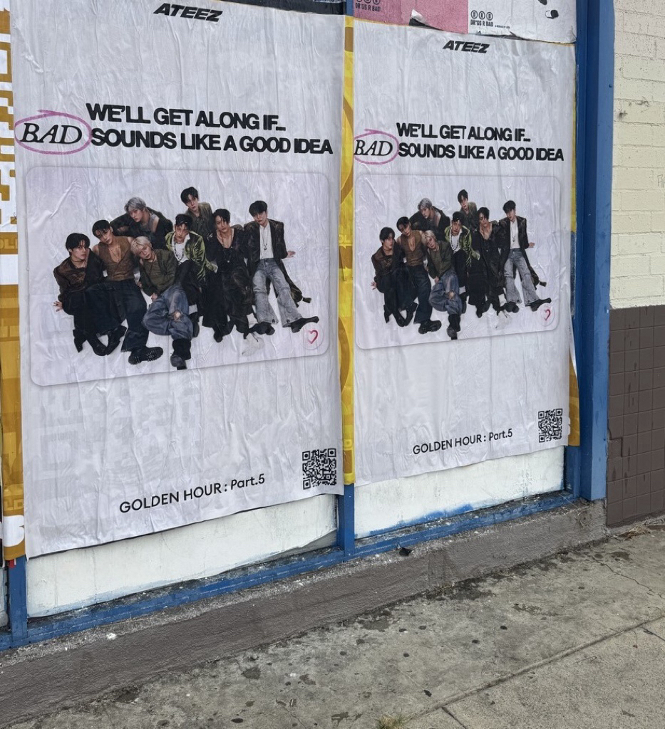 ATEEZofficial's tweet photo. [📢] BAD is sticking around 😈

NYC + LA, keep your eyes on the walls! BAD has officially made itself at home.

📍 New York City
- 39 West 29th st / 295 5th ave
- Grand Street x West Broadway

📍 Los Angeles
- 4501 Melrose ave
- West 5th ~ 8th st

If you spot BAD in the wild… don’t just walk past it 👀

#ATEEZ #에이티즈
#GOLDENHOUR #GOLDENHOUR_Part5 #BAD #BADOnEveryWall