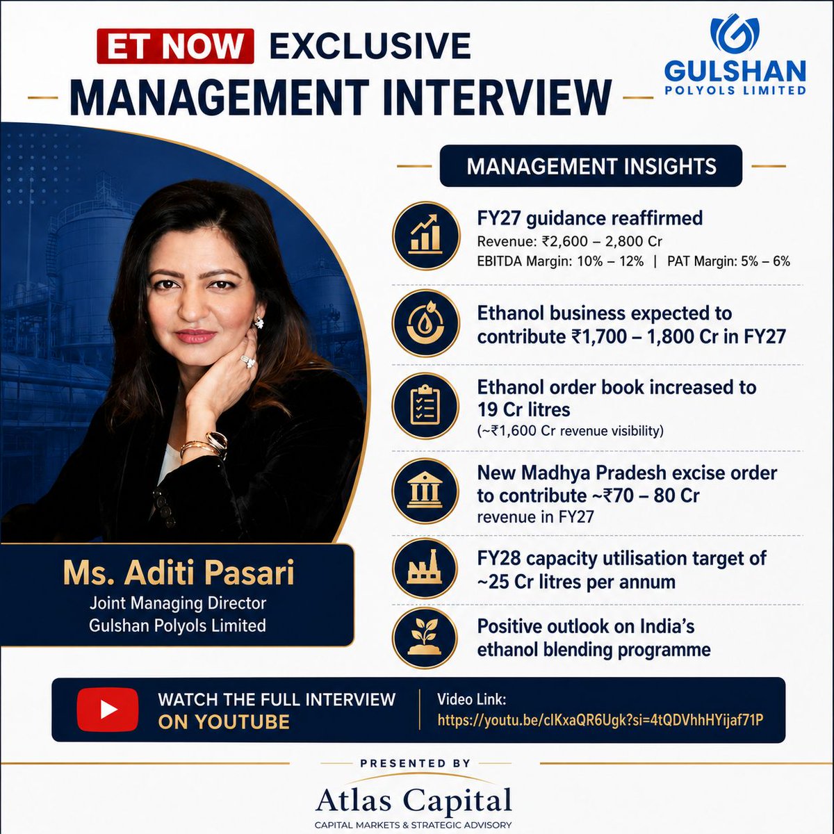 NeoAtlasCapital's tweet photo. How is India's ethanol story evolving, and what does it mean for Gulshan Polyols?

▶️ Watch the full interview: https://t.co/zgc66rODMK

#Ethanol #EnergyTransition #Biofuels #India #Manufacturing #CapitalMarkets #GulshanPolyols https://t.co/sLUfLehgaZ