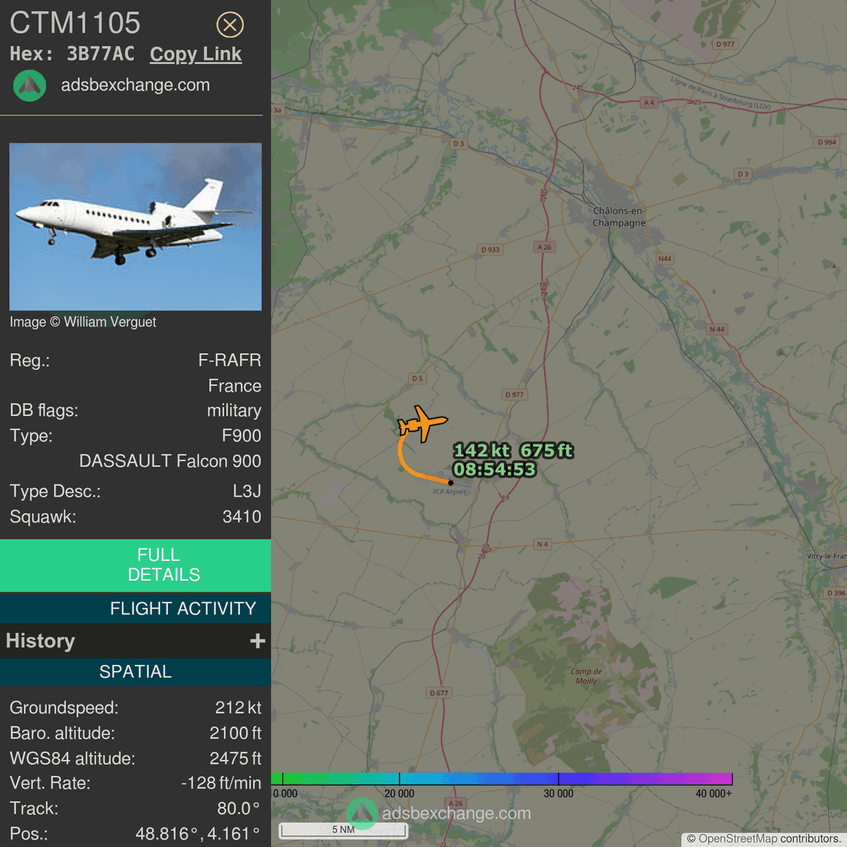 FlottePresident's tweet photo. 🛫 Un Dassault Falcon 900EX EASy 🇫🇷 République Française vient de décoller près de Vatry, France.
Vol #CTM1105, immatriculation #FRAFR.
Suivre le vol : https://t.co/YO4cupvANh https://t.co/yYBMISnaPX