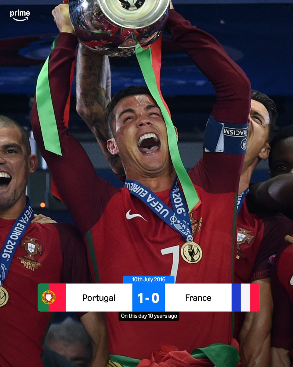 primevideosport's tweet photo. On this day 10 years ago, Portugal won Euro 2016 🏆

Guided by assistant gaffer Cristiano from the sidelines 👔🗣️ https://t.co/9ilzF8Zd2S