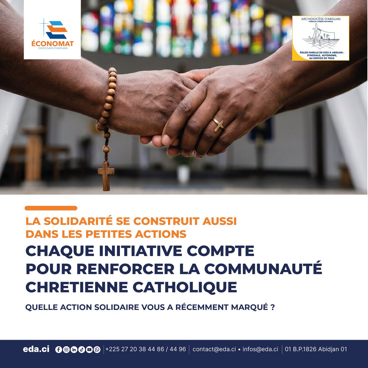EDAbidjan's tweet photo. Les paroisses font vivre la solidarité à travers des actions sociales, des initiatives communautaires et l'engagement des fidèles.
Quelle action de solidarité vous a récemment marqué dans votre paroisse ?
#EDA #ArchidioceseAbidjan #Solidarité #Communautés #ÉgliseCatholique https://t.co/onwDOsNdTd