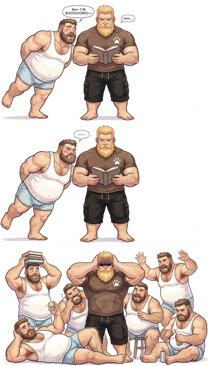 BakaAda98's tweet photo. Requested by @Jus1_Flame 
His inner self is awakened......
Somehow his brother already knew 🤔

#AIart #BearArt #Bara https://t.co/EgxQMCSCmq