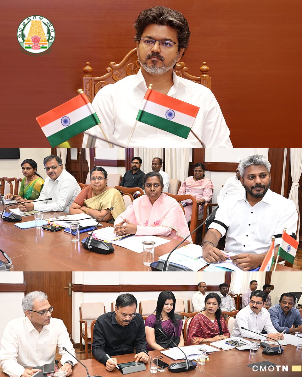 CMOTamilnadu's tweet photo. மாண்புமிகு தமிழ்நாடு முதலமைச்சர் திரு.ச.ஜோசப் விஜய் அவர்கள் தலைமையில் இன்று (7.7.2026) தலைமைச் செயலகத்தில், மாற்றுத்திறனாளிகள் நலத்துறை மற்றும் சிறப்புத் திட்டச் செயலாக்கத்துறை ஆகிய துறைகளின் செயல்பாடுகள் மற்றும் திட்டங்கள் குறித்த ஆய்வுக்கூட்டம் நடைபெற்றது.
#CMJosephVijay‌ https://t.co/8cCec483Ex