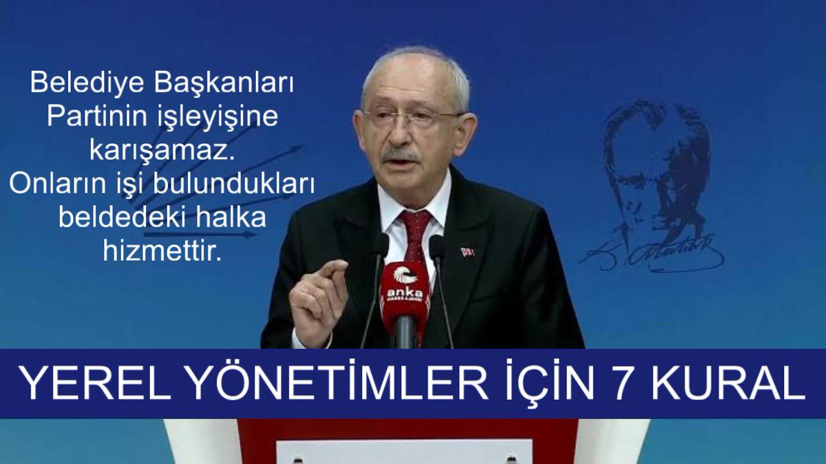 CetinSgsz's tweet photo. 📌 Genel Başkanımız Kemal Kılıçdaroğlu, geçmişte CHP'li yerel yöneticilerden uymalarını beklediği 7 temel kuralı şöyle sıralamıştı:

1️⃣ Yönettiğiniz yerdeki tüm yurttaşlara; inançları, kimlikleri ve yaşam tarzları nedeniyle ayrım yapmadan eşit davranacaksınız. ⚖️

2️⃣ Hizmeti belirli zümrelere değil, tüm halka götüreceksiniz. 🤝

3️⃣ Yönettiğiniz beldede fakir mahallelere pozitif ayrımcılık yapacak, engelli bireylere ve dezavantajlı gruplara hizmet götüreceksiniz. ♿🏘️

4️⃣ Yoksulun yanında dururken, ailenin ya da kişinin yoksulluğunu asla teşhir etmeyeceksiniz. Sağ elin verdiğini sol el bilmeyecek. ❤️

5️⃣ Harcadığınız her kuruşun hesabını millete vereceksiniz. 💰📋

6️⃣ Belediye yönetimindeki atamalarda liyakati esas alacak, partizanlık yapmayacak ve işi ehline vereceksiniz. 🎯

7️⃣ Belediyeleri adaletle yöneteceksiniz. ⚖️🇹🇷

@kilicdarogluk @herkesicinCHP 
@CelikBaskan06 @atakansmz