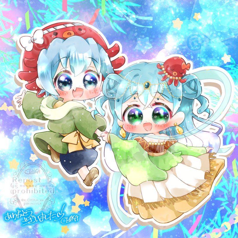 x_CHIKA_xx's tweet photo. すてきな七夕のリクエスト！🐙🎋⭐️
描かせていただきありがとうございました！
#Skeb https://t.co/5H1XDKzJUy