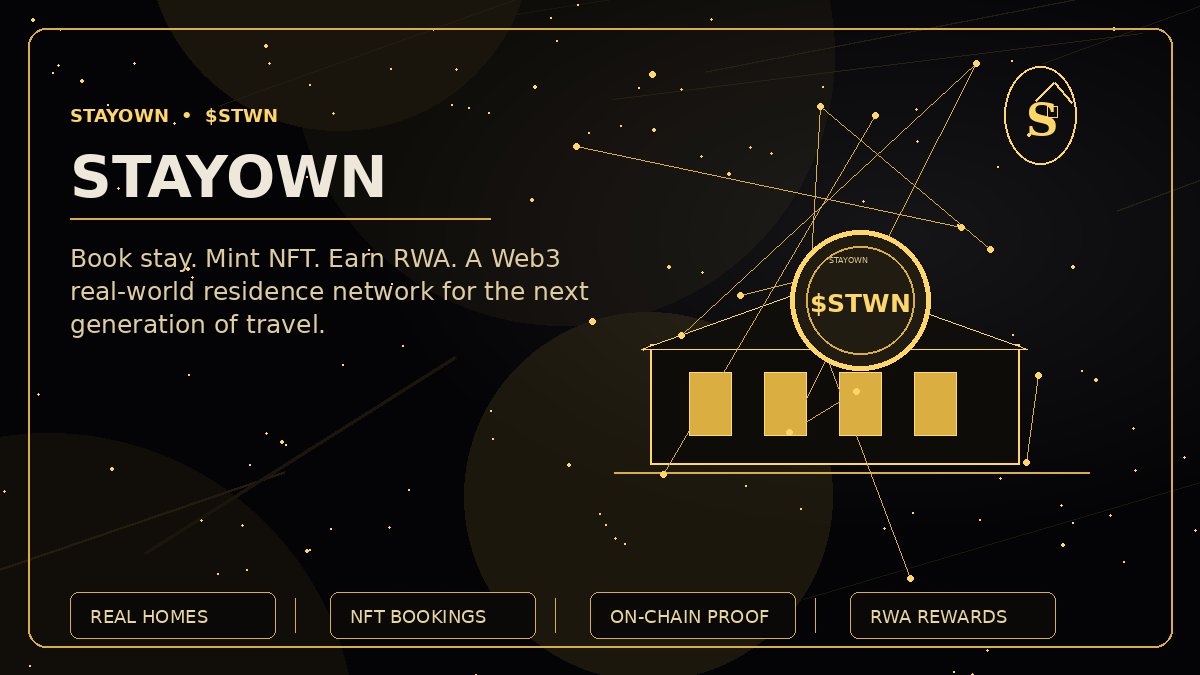 StayOwnbnb's tweet photo. The future of hospitality will be transparent, asset-backed, and community-owned.
StayOwn is creating the bridge between physical stays and Web3 value creation. π β¨
#StayOwn #STWN #RealWorldAssets https://t.co/DpmhZHU119