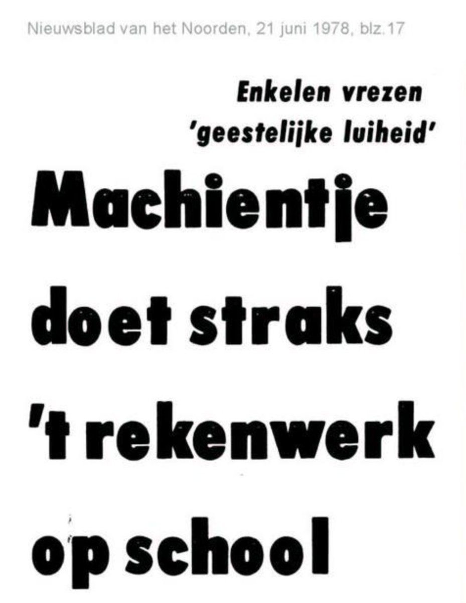 Mdiks1's tweet photo. René van der Zel kreeg 1.179 likes met zijn kritiek op AI-content op LinkedIn.

Ik dook het krantenarchief in. Exact dezelfde kop stond er al in 1978.

René opende zijn post met: "Poeh... om gek van te worden al die AI sh*t op LinkedIn." Ruim tweehonderd reacties, overwegend instemmend.

Ik snap de irritatie. AI-slob bestaat.

Maar ik zocht in het krantenarchief en vond precies hetzelfde verhaal. Acht keer eerder.

1948: "Beeldromans vergiftigen de jeugd", kopte de Volkskrant over het stripverhaal.

1953: de televisie is "cultureel nog zonder waarde", zei een pater in Dagblad de Stem.

1956: Tilburg verbiedt de flipperkast. Echt waar.

1962: "Toch liever niet met de balpen", schreef het Algemeen Handelsblad over een nieuw soort pen.

1978: mavo-leerlingen laten het rekenwerk over aan hun rekenmachine. Enkelen vrezen geestelijke luiheid. De openingszin van dat artikel: "Het gemak dient de mens."

Vijf technologieën. Eén script. Eerst is het gereedschap een bedreiging voor de geest. Dan verschijnen de deskundigen die moeten sussen. Dan went het. En iedereen vergeet dat er ooit paniek was, precies op tijd voor de volgende uitvinding.

Zelfs Plato waarschuwde voor het schrift. Hij vreesde dat het onze wijsheid zou uithollen. De enige reden dat wij die waarschuwing nog kennen, is dat hij haar opschreef. Hoe cynisch!

René heeft op één punt gewoon gelijk. AI-content van lage kwaliteit is zo wijdverspreid dat Merriam-Webster "slop" uitriep tot woord van het jaar 2025.

Maar wie denkt dat vooral vijftigplussers deze kritiek uiten, zit er half naast. Pew Research vond dat de jongste gebruikers juist het somberst zijn over AI, en het meest twijfelen aan zichzelf. Onzekerheid vermomt zich graag als dedain.

En wie leiding geeft aan mensen die met AI werken, heeft er nog meer aan liggen. Wie AI-gebruik afstraft, krijgt geen medewerkers die stoppen met AI. Die krijgt medewerkers die zwijgen erover.

Beoordeel het rapport, niet de pen.