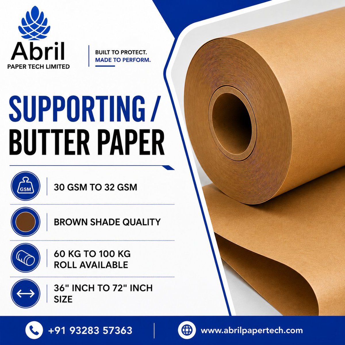 abrilpaper's tweet photo. 🟤 KRAFT / BUTTER / SUPPORTING PAPER

Looking for reliable Supporting Paper for your heat transfer process? We supply high-quality Brown Shade Kraft/Butter Paper designed to protect your Fusing Felt from ink transfer, ensuring cleaner production and longer felt life.

✅ 30 GSM – 32 GSM Quality
✅ Brown Shade Paper
✅ Roll Weight: 60 KG to 100 KG
✅ Widths Available: 36" to 64"
✅ Smooth Winding & Consistent Quality
✅ Ideal for Heat Transfer Printing Process
✅ Protects Fusing Felt from Ink Color Stains

🚚 Fast Supply Across India

📞 +91 - 9328357363
🌐 https://t.co/3MyVPodiwv
📩 sales@abrilpapertech.com

Abril Paper Tech Limited
Your Trusted Partner for Premium Heat Transfer Paper Solutions.

#SupportingPaper 
#KraftPaper 
#ButterPaper 
#HeatTransferPaper 
#rotaryheatpress