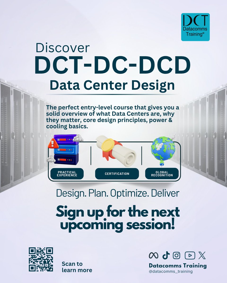 Datacomms_'s tweet photo. Train on DCT Data Centre Design. Your entry-level course to understanding all things Data Centers.
🔗 Explore our full training lineup here: https://t.co/jqt5GWNKQM
#DataCentreTraining #DCT #EdgeComputing #StructuredCabling #Innovation #TechTransformation #CredlyBadges https://t.co/QwYJvojOAp