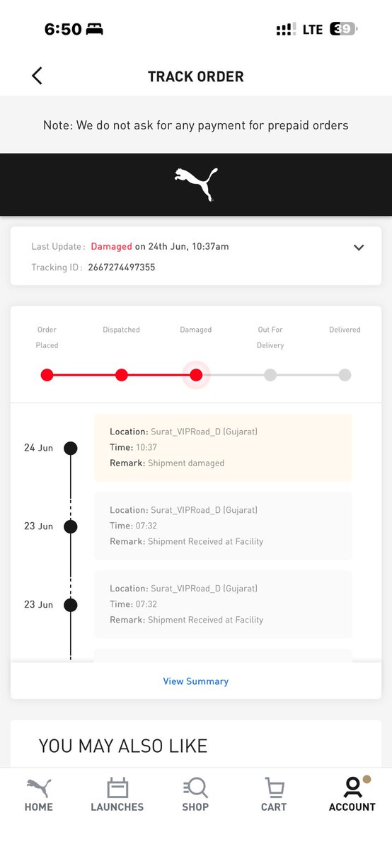 RahulTilak1's tweet photo. @delhivery Puma India Order no 110105851 , tracking number 2667274497355, order date 19.6.2026, the products are stuck at Delhivery warehouse for 2 weeks, raised so many complaints , u guys are least bothered to reply , u guys have the worst customer service . Ticket no -01199785.  @jagograhakjago @nch1915 please shut @delhivery down