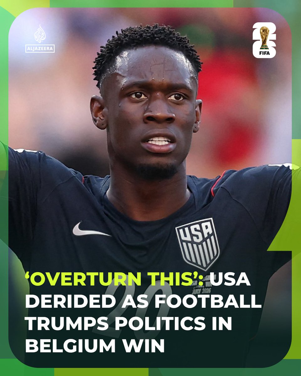 AJE_Sport's tweet photo. The USA’s World Cup run ended in a 4-1 defeat to Belgium in a match that followed FIFA’s controversial decision to overturn forward Folarin Balogun’s ban.

🔗: https://t.co/X0MbT2Wpv6 https://t.co/UXZ4AC10Zn
