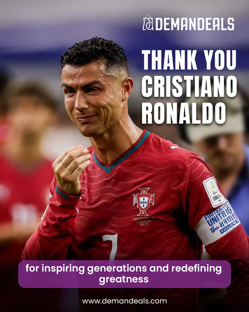 Demandeals_'s tweet photo. Thank you, Cristiano Ronaldo. 🐐

For inspiring generations, breaking records, and redefining greatness. Your legacy will inspire millions forever. ❤️⚽

#ThankYouRonaldo #CristianoRonaldo #CR7 #Football #Legend #GOAT #Demandeals https://t.co/1xhhSJuKmC