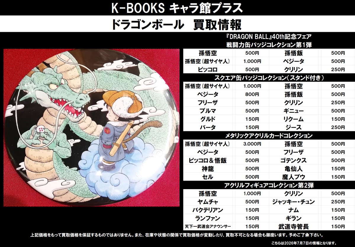 【フルコンプ】ドラゴンボール 戦闘力缶バッジ 40th記念フェア ジャンプショッ 買取情報】 ドラゴンボール ☆『DRAGON BALL』40th記念フェア ・戦闘力