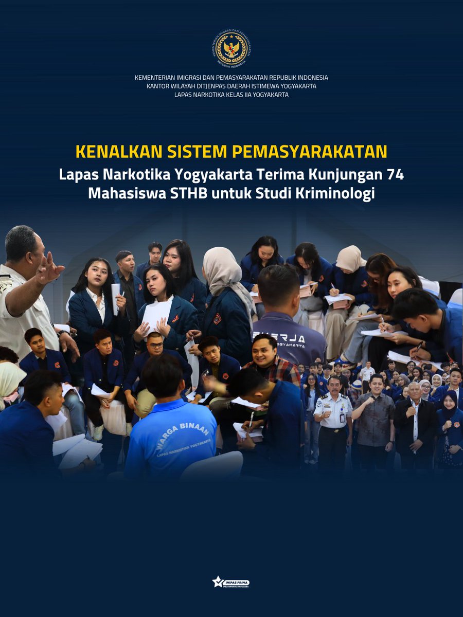 lapsustik_yk's tweet photo. Belajar Kriminologi Langsung di Lapas!

Sebanyak 74 mahasiswa Sekolah Tinggi Hukum Bandung (STHB) melaksanakan kunjungan akademik ke Lapas Narkotika Kelas IIA Yogyakarta dalam rangka penelitian mata kuliah Kriminologi sekaligus mempelajari secara langsung sistem pembinaan Lapas. https://t.co/bFDucdmYQw