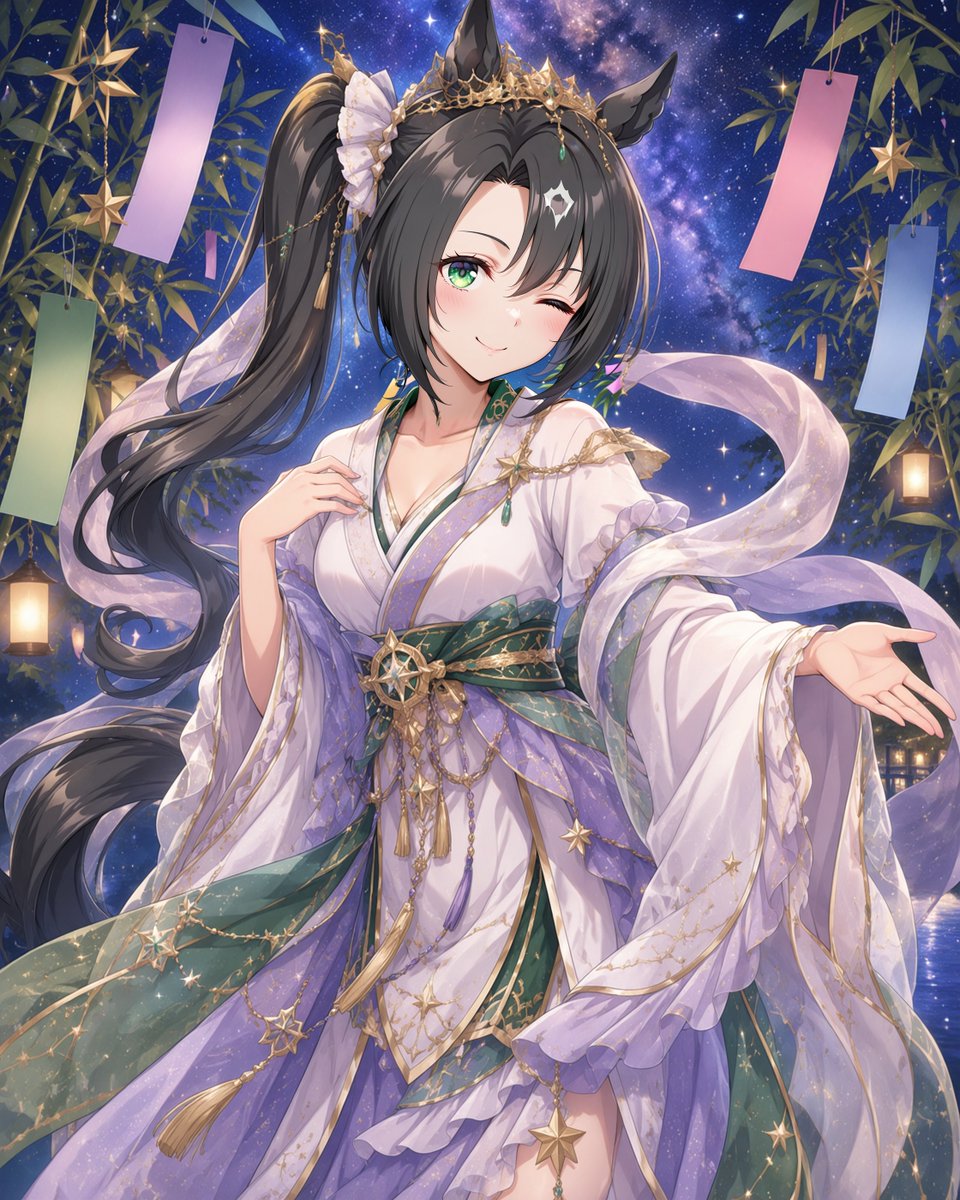 suzunekoRO's tweet photo. 七夕の夜、星に願いを――
織姫衣装のサトノクラウンが舞い降りました。 https://t.co/UCVUM2XbKL