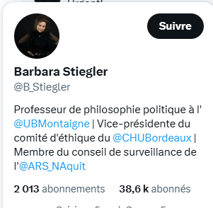 FredericLefevre's tweet photo. Bjr @UBMontaigne et @CHUBordeaux 

Vos institutions sont mentionnées/taguées dans la bio X de Barbara Stiegler. 

Soutenez-vous sa chasse au journaliste (juif) Gullaume Erner (Radio France) commise ainsi en votre nom ? https://t.co/pl9pHdePKI