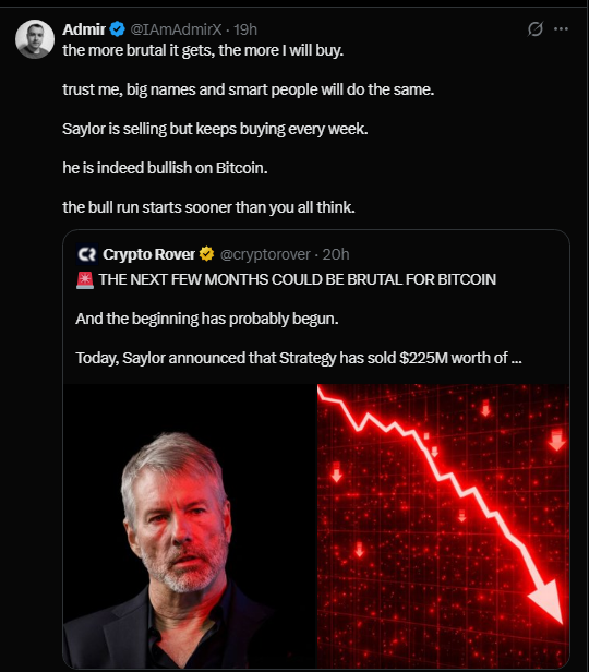 supefefefe's tweet photo. @IAmAdmirX @Barchart bruder, you are predicting bull run when your Bitcoin Jesus is selling.

You got it twisted https://t.co/Q0im5TY4qy