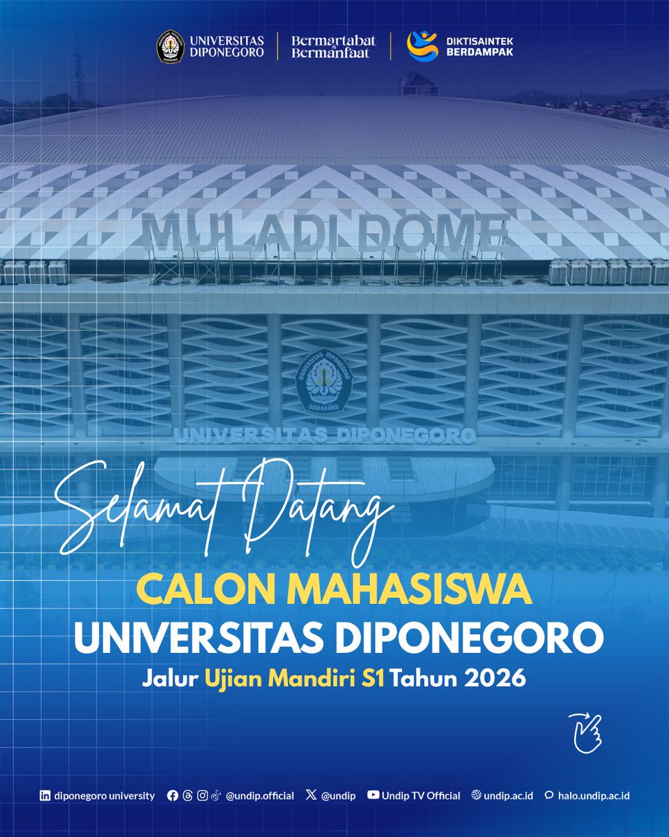 undip's tweet photo. Selamat Datang kepada Calon Mahasiswa Baru Universitas Diponegoro Jalur Ujian Mandiri S1 Tahun 2026✨

Selamat bergabung di keluarga besar kampus UNDIP💙 Semoga perjalanan ini menjadi awal dari pengalaman yang penuh ilmu, prestasi, persahabatan, dan kesempatan untuk terus berkembang.

Pengumuman dapat diakses melalui kode QR pada gambar di atas🤩

#undip #undipbermartabat #undipbermanfaat #pmbundip #diktisaintekberdampak
