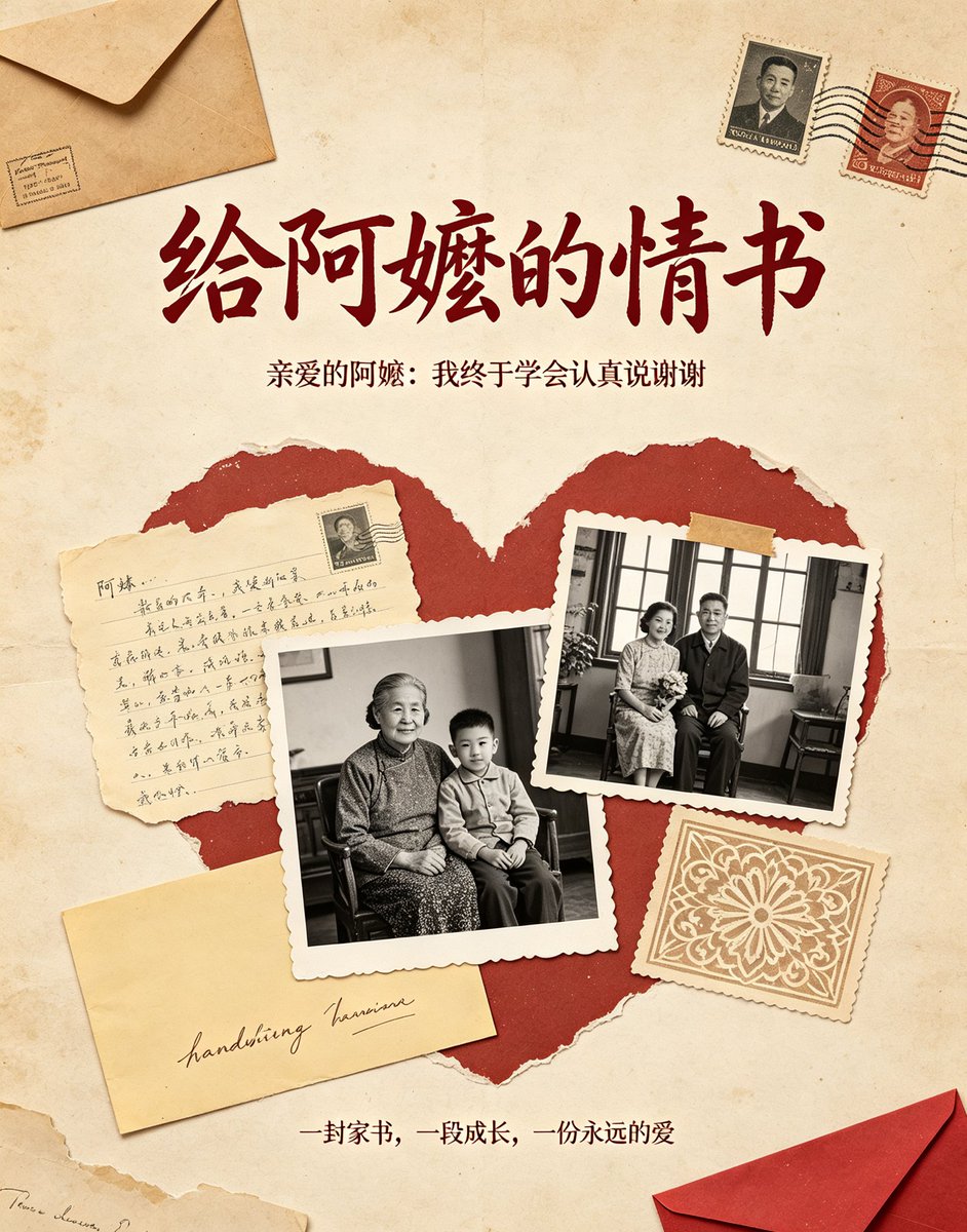 LXT8309's tweet photo. ￼
泛黄信纸与旧照，拼凑出最暖的时光。《给阿嬷的情书》，用一封迟来的告白，致敬隔代的牵挂，诉说从未说出口的爱与感恩 https://t.co/GnKQPpnR2V