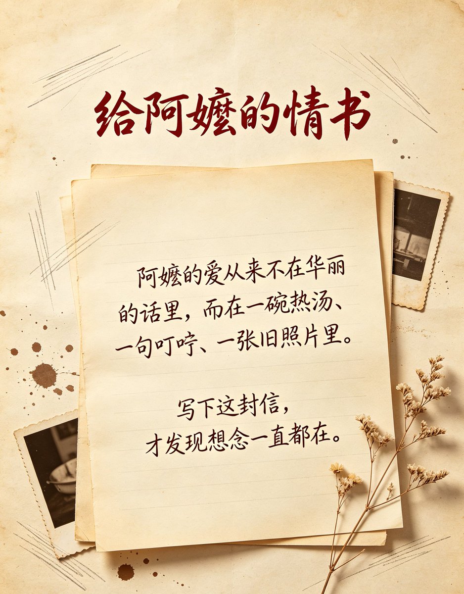 LXT8309's tweet photo. ￼
泛黄信纸与旧照，拼凑出最暖的时光。《给阿嬷的情书》，用一封迟来的告白，致敬隔代的牵挂，诉说从未说出口的爱与感恩 https://t.co/GnKQPpnR2V