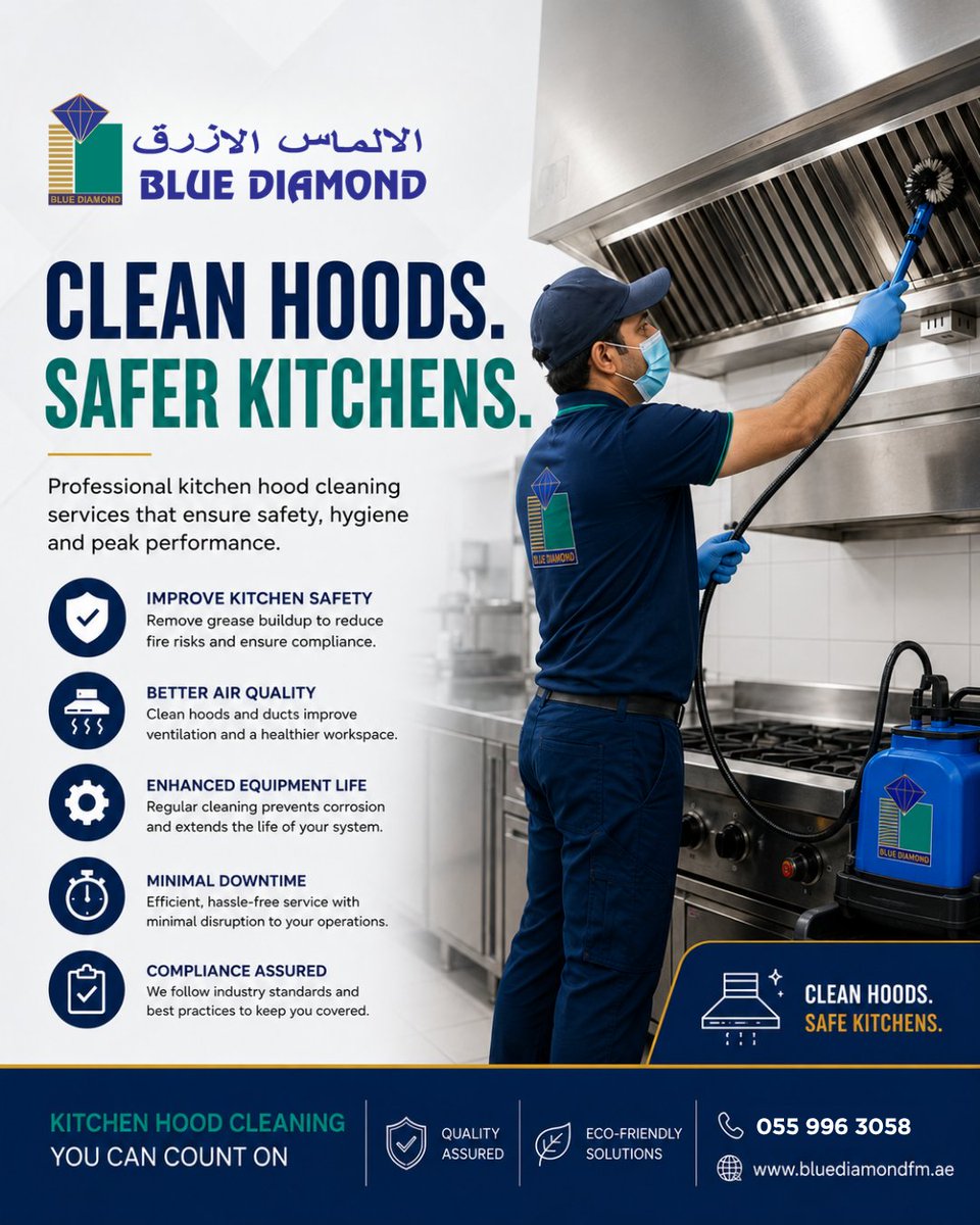 Bluediamondfm's tweet photo. Cleaner Hoods, Safer Kitchens!
Reliable quality, eco‑friendly solutions, and expert service you can trust.
Perfect for restaurants, cafés, hotels, and commercial kitchens.
📷 055 996 3058
📷 https://t.co/JnwaLdslQ5
#BlueDiamond #KitchenHoodCle https://t.co/uo7YNeLNCA