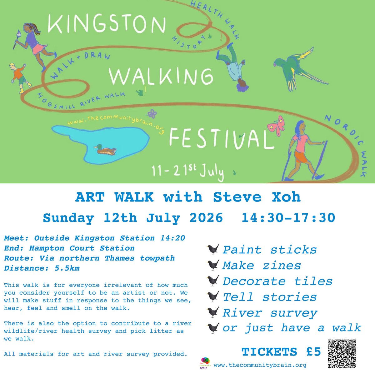stevexoh's tweet photo. Art walk - this Sunday 12th July

I'm doing an art walk as part of the Kingston Walking Festival this Sunday.

We will stop to make various bits of art or you can just wander/do what you want.

More info and tickets at: https://t.co/6q5DQlPMVL https://t.co/7tN3NAFlDL