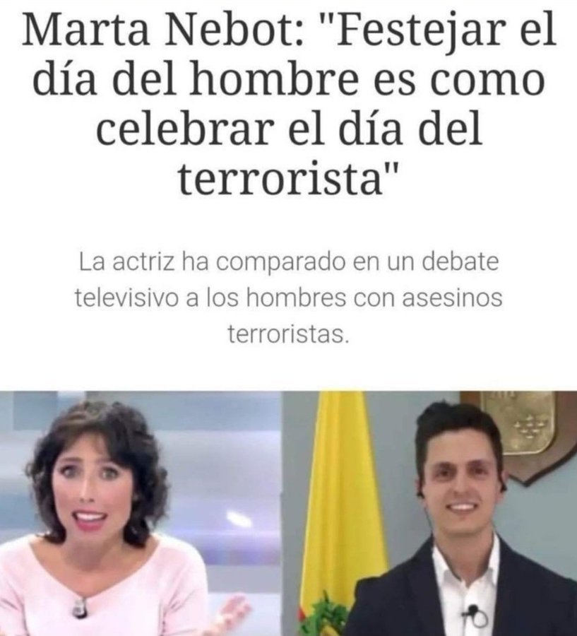 JaimeBN1987's tweet photo. @MartaNebot A ver Marta Nebot, llamar Día del Terrorista al Día del Hombre y justificar la corrupción del PSOE es de tener la boca muy sucia. https://t.co/C46sxfSx1y