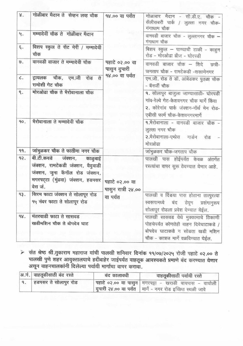 PuneCityTraffic's tweet photo. दि. ११.०७.२०२६ रोजी श्री.संत ज्ञानेश्वर महाराज व श्री. संत तुकाराम महाराज या दोन्ही पालख्यांचे प्रस्थान होणार आहे.त्या अनुषंगाने प्रस्थान मार्गावरील वाहतुकीमध्ये आवश्यकते-नुसार खालीलप्रमाणे बदल करण्यात आलेले आहेत त्याबाबत प्रसिद्धीपत्रक... https://t.co/DpLnUUwtBN