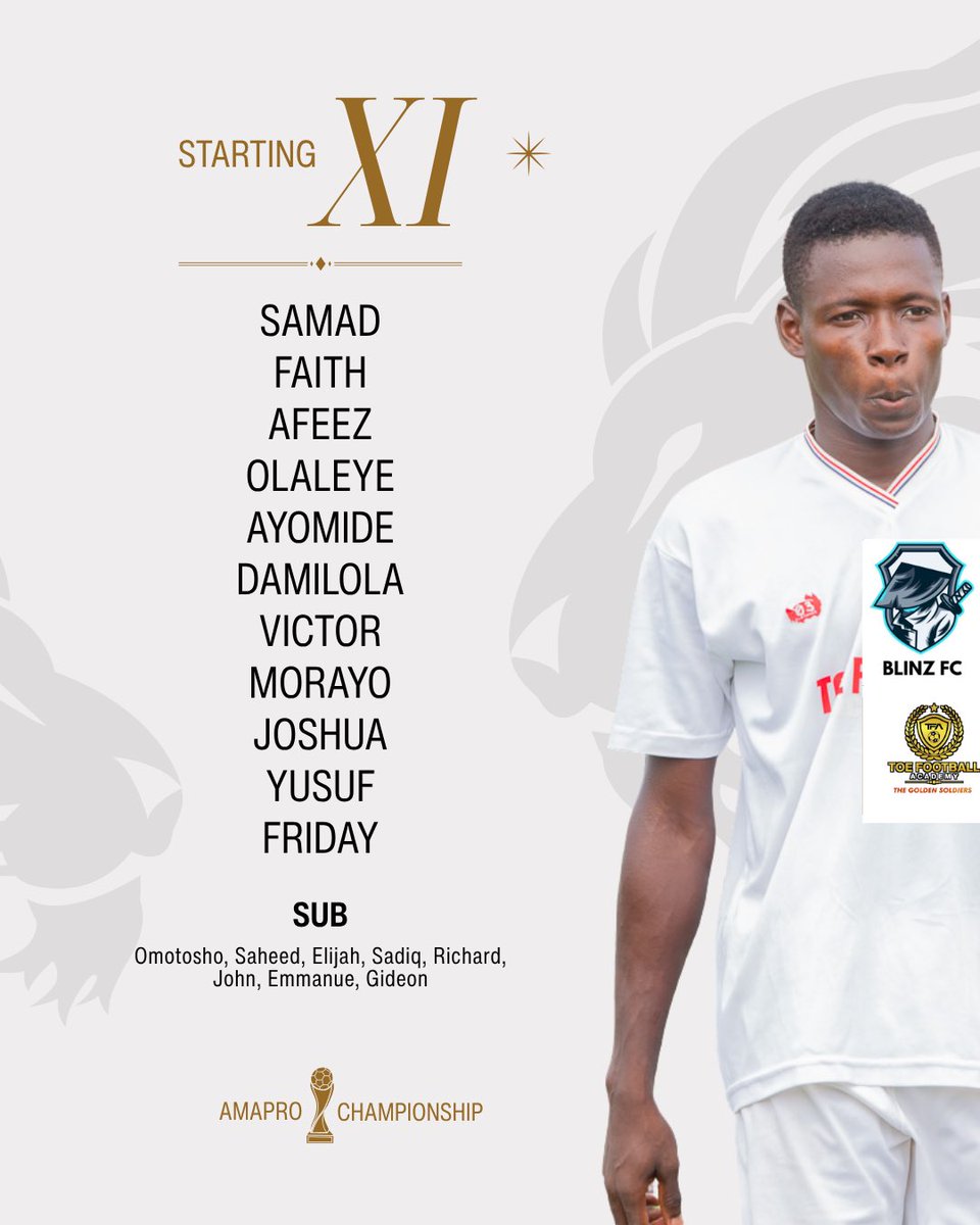 toe_academy's tweet photo. The XI to get the job done. ✅

Our Starting XI is set for today’s AMAPRO Championship encounter against Blinz FC.

11 players. One badge. One mission. 💛

Let’s make every minute count.

Come on, Golden Soldiers! ⚽🔥

#TOEFA #GoldenSoldiers #AMAPRO26 #StartingXI https://t.co/yIEH5C9q6S