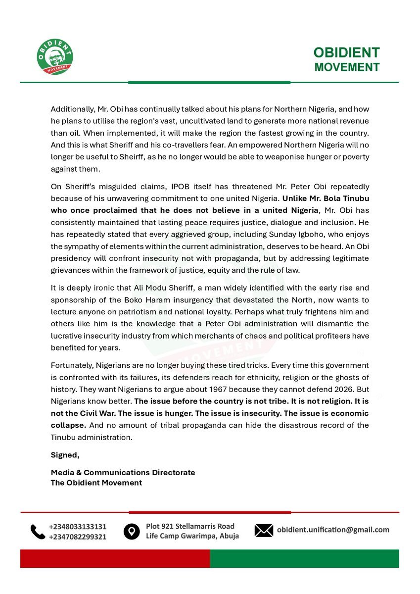 Mallam_jabeer's tweet photo. PRESS STATEMENT.

THE ABSURDITY OF ALI MODU SHERIFF: WHEN THE GODFATHER OF TERRORISM CHOOSES TO LECTURE NIGERIANS ON PATRIOTISM. https://t.co/9yac7l8JBv