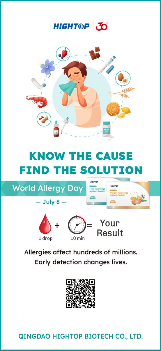 HIGHTOP_Global's tweet photo. 🩺 KNOW THE CAUSE. FIND THE SOLUTION.

This World Allergy Day, we're committed to making those answers easier to find.🧪💙

#WorldAllergyDay #AllergyAwareness #DiagnosticsForLife #HIGHTOPBiotech https://t.co/3QZFVMlpAt