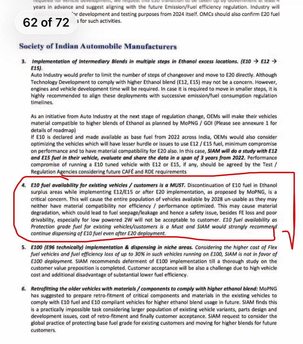 NitinImag's tweet photo. @amitmalviya This isn't about politics. The concerns were documented by ARAI and even SIAM before large-scale E20 rollout. 
The debate is about implementation, vehicle compatibility, and preserving E10 fuel choice for millions of E10-compliant vehicles. https://t.co/COe3hiaiOo