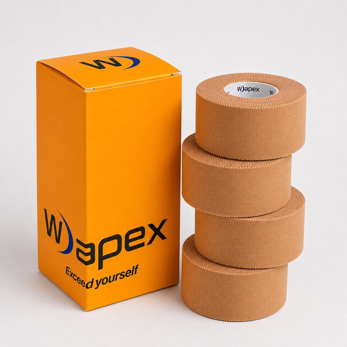 WapexJapan's tweet photo. 一般の方からもお買い求めしやすいと好評の少数入り商品
”Wapexタウンユースモデル”に新たに2商品が仲間入りしました🔥

1️⃣タウンユースホワイトテープ
一般特別販売価格　→￥1258（4ロール入）

2️⃣タウンユースレーヨンスポーツテープ(通称オレンジテープ)
一般特別販売価格　→￥2023（4ロール入） https://t.co/H7yttL2RlK