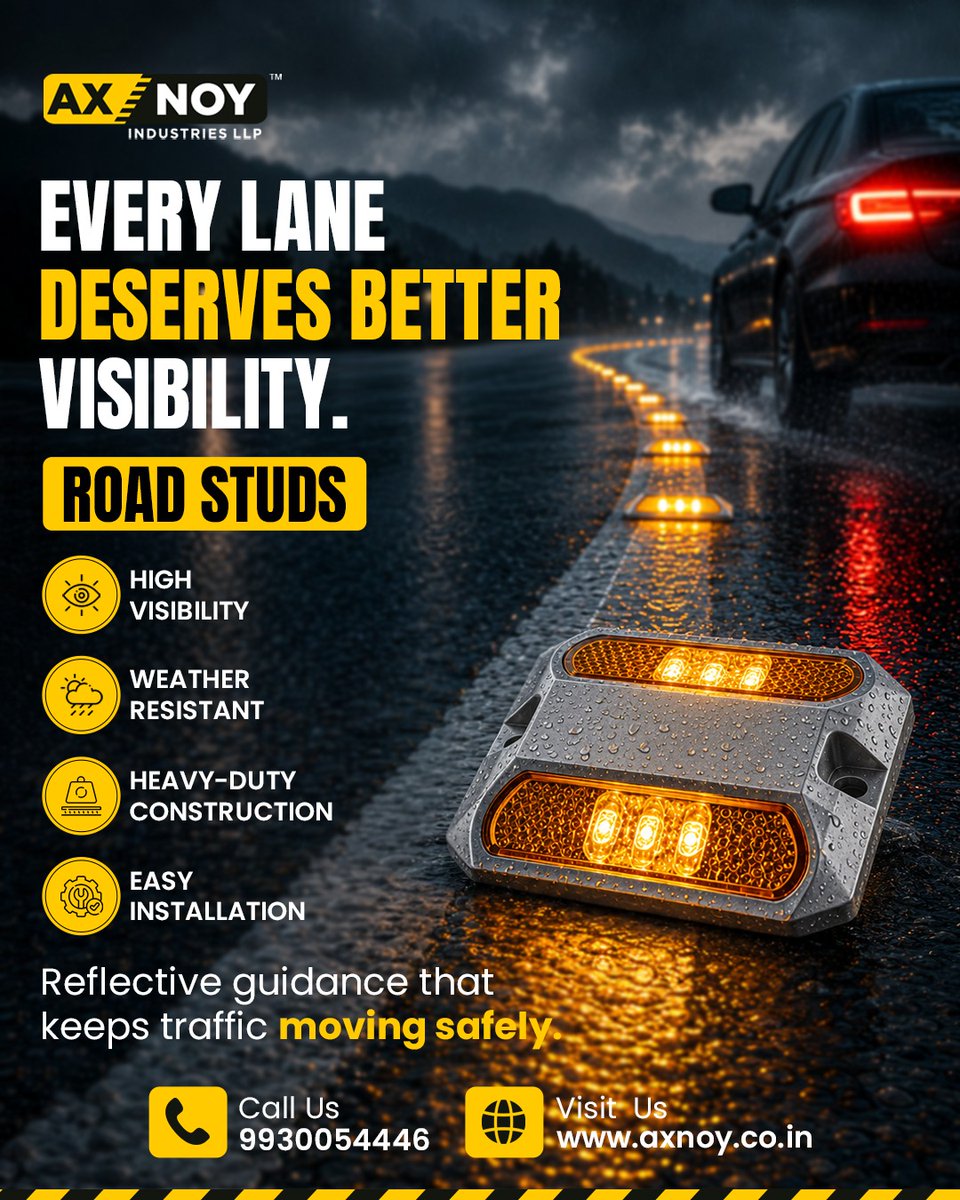 AxnoyIndLLP's tweet photo. Better Visibility. Safer Journeys.

Axnoy Road Studs are engineered to improve lane guidance and enhance visibility in low-light conditions, helping drivers navigate with greater confidence.

https://t.co/yz128t0tzq
.
#AxnoyIndustries #RoadStuds #RoadSafety #TrafficSafety https://t.co/hA02KweP9J