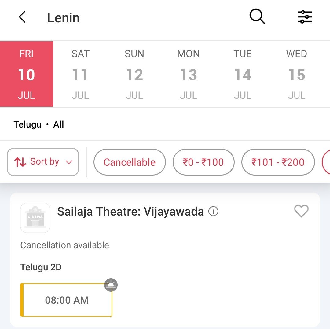 akhil_tweetz's tweet photo. #LENIN @ Vijayawada
Sailaja Theatre EMS Bookings Opened 🥳
#LeninOnJuly10th
#3DaysToGoForLenin https://t.co/OzwAkrZVTT