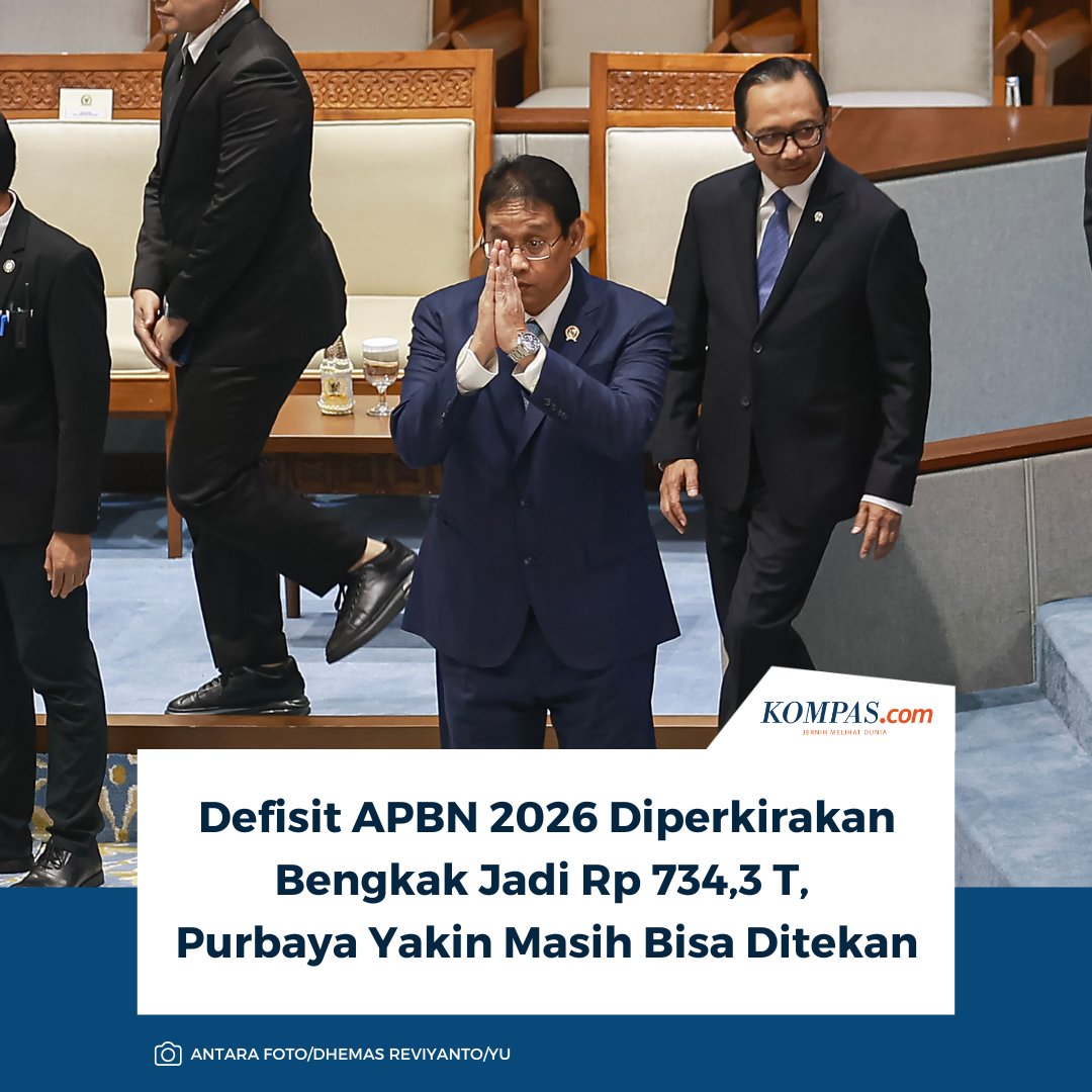 kompascom's tweet photo. Baca selengkapnya: https://t.co/5TfInWqW0F
Menkeu Purbaya Yudhi Sadewa menyebut outlook defisit APBN tercatat sebesar Rp 734,3 triliun dengan persentase sebesar 2,85 persen terhadap PDB. Kendati demikian, ia yakin angka tersebut masih bisa ditekan.
~MS #APBN #defisitAPBN #Purbaya