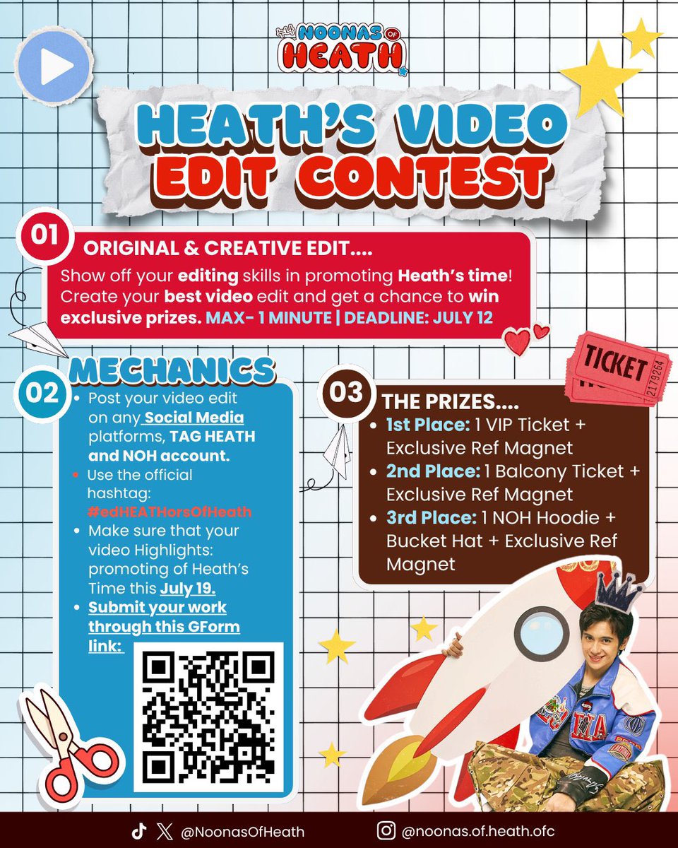 NoonasOfHeath's tweet photo. ARE YOU READY #edHEATHorsOfHeath 
🎬 HEATH'S VIDEO EDIT CONTEST IS OFFICIALLY OPEN🔥

Guess who's joining us? 
A special participation of our special judge, the one and only OG Noona of Heath, Noona @heatherwedur 🌸✨
(No pressure... but imagine making an edit that leaves THE OG speechless. 👀)

🎬 Your mission: Make an edit so good that people say, "Yeah... I NEED to watch HEATH'S TIME."

🗓️ Submission deadline: July 12
📖 Read the mechanics carefully and fill out the GForm provided :
https://t.co/MDdwRYLrAy

Got questions? Our DMs are always open—feel free to message NOH anytime! 🫶

🏆 Criteria
🎬"OMONA, DAEBAK!" factor = 35%
-does the edit make everyone want to buy a ticket immediately?
✨"YOU'RE THE GOAT" = 25%
-editing ate and left no crumbs
🙌"YOOO THAT'S TUFF" = 20%
-goosebumps factor, the "I NEED TO BE THERE" feeling
🔥HEATH, MAIN CHARACTER ENERGY = 20%
-capture Heath's personality, talents and the vibe

WE EXPECT TO BE GAGGED. 😭🤲

#HeathJornales #HeathsTime #NoonasOfHeath