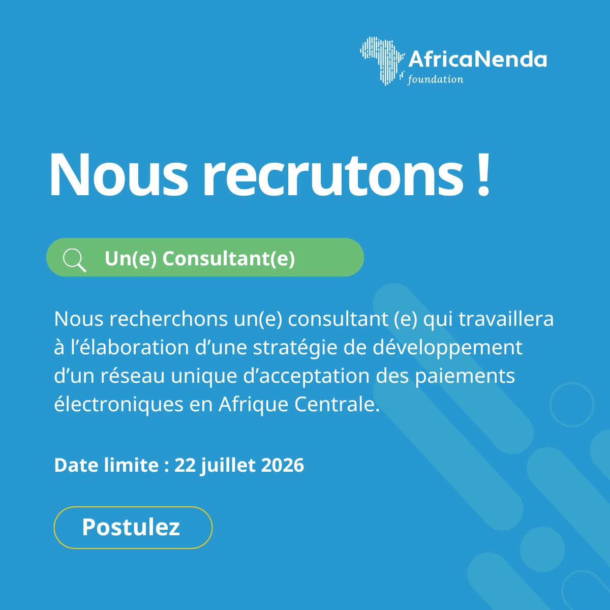 AfricaNenda's tweet photo. Vous avez une expertise en #paiementsinstantanés en #Afrique Centrale ?
Cette #opportunité est pour vous !
Postulez à cette #offredemploi avant le 22 juillet 2026!
Consultez les modalités de dépôt de candidature via le lien dans les commentaires. https://t.co/ScZzFp2HpI