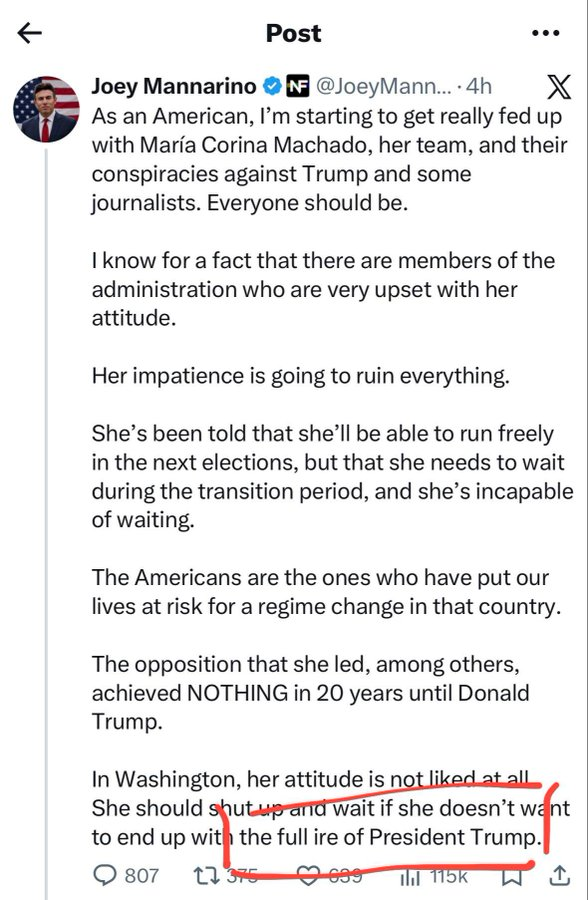 lanairobiii's tweet photo. ¿PELIGROSO? Si!

Pero, después de 12 días de resistencia con nuestras propias manos, no nos deberíamos dejar someter por EL VERDADERO ENJAMBRE BUITRE asustando con desatar la "Ira de Trump" para cobrar sus contratos de blanqueo y lavadera de caras.

Lo que mas me molesta son LOS MISMOS VENEZOLANOS vendidos, que decepción de pana. 

Como decía el Can: "los que traicionaron recuerden sus caras y sus nombres"