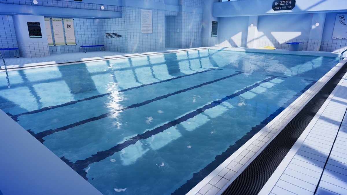 jonipon_vrc's tweet photo. ワールド名/THE Swimming Pool

夏の定番プールワールドと言えばここ。

水面の揺らぎや反射までこだわった、リアルな水表現が魅力。

光が差し込む開放的な空間で、撮影にも、のんびり過ごすにもぴったりです。

一度は訪れてほしいプールワールドです。

https://t.co/f8LBKS27SI

#じょにぽんオススメワールド 
#VRChatPhotography 
#VRchat 
#VRChatworld紹介 
#VRChatワールド紹介 
#VRChat_ワールド紹介 
#VRChat_world紹介