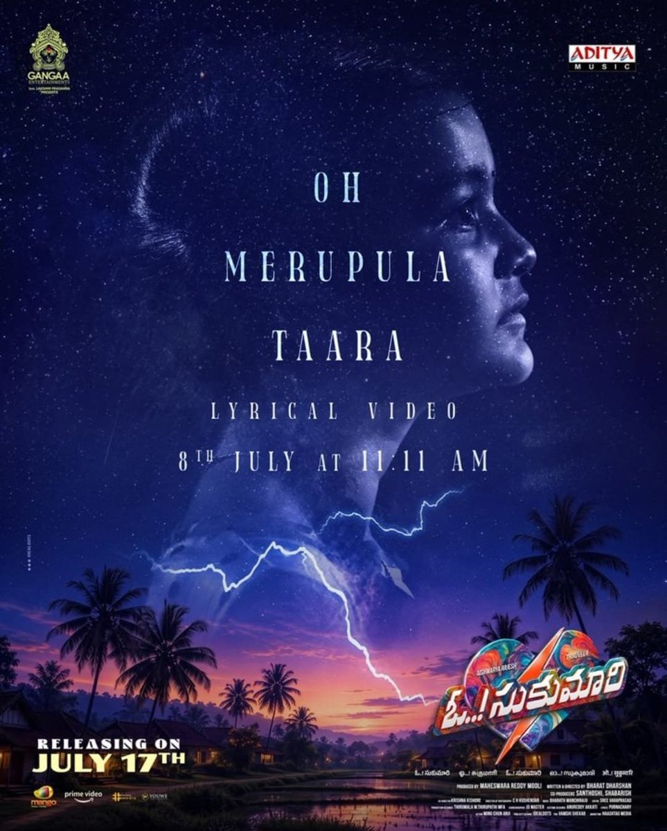 Fire__brAAnd's tweet photo. Another beautiful melody is on its way! 🎶

#OhMerupulaTaara arrives tomorrow at 11:11AM. Get ready to feel the magic. ✨❤️

#OhSukumari https://t.co/xMXBQgmbrb